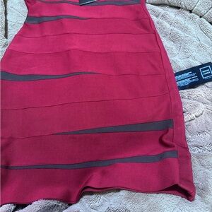 Herve Leger Red Strapless Ribbed Mini Dress Cocktail